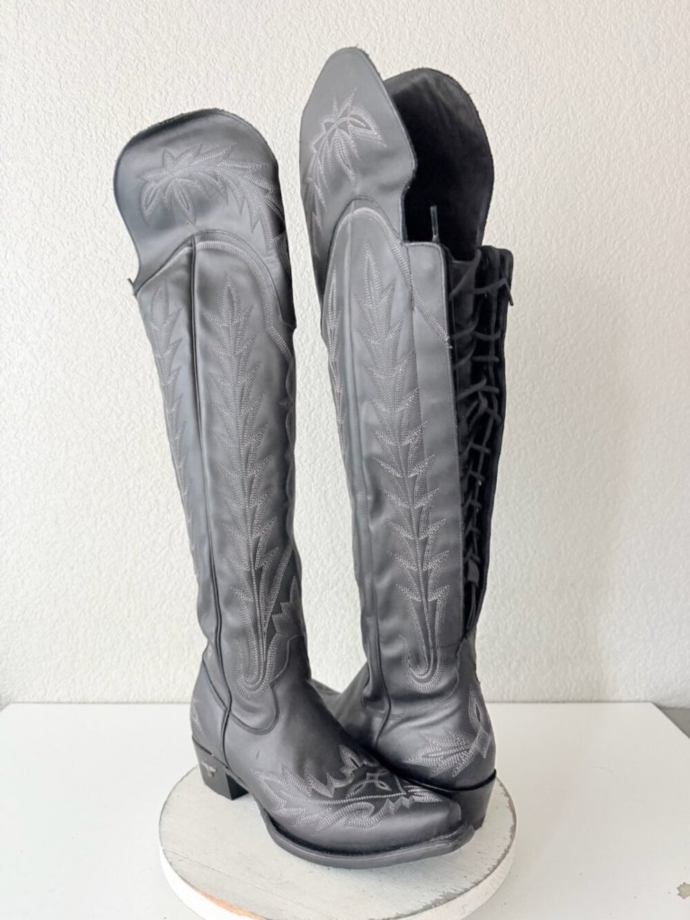 Lane LEXINGTON Black Cowboy Boots Womens 11 Over the Knee Western Tall Snip Toe
